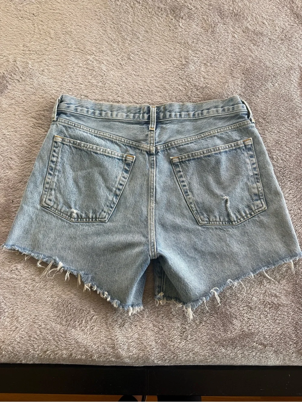 AGOLDE Parker Long- Light Blue Distressed Denim Shorts